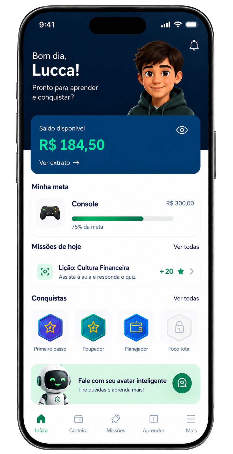 App FinanFun — mesada, metas e missões para crianças